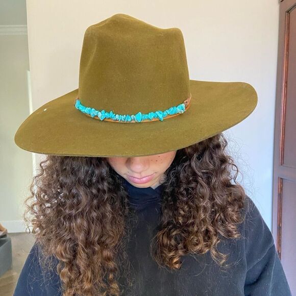 New Free People Montana Turquoise Wrap Felt Hat M - Picture 7 of 11